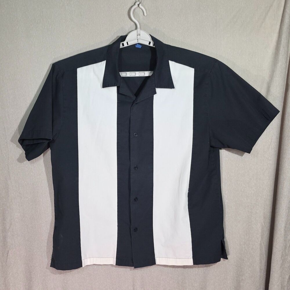 Unbranded Bowling Camp Shirt in Black White Panel Short Sleeve Mens L